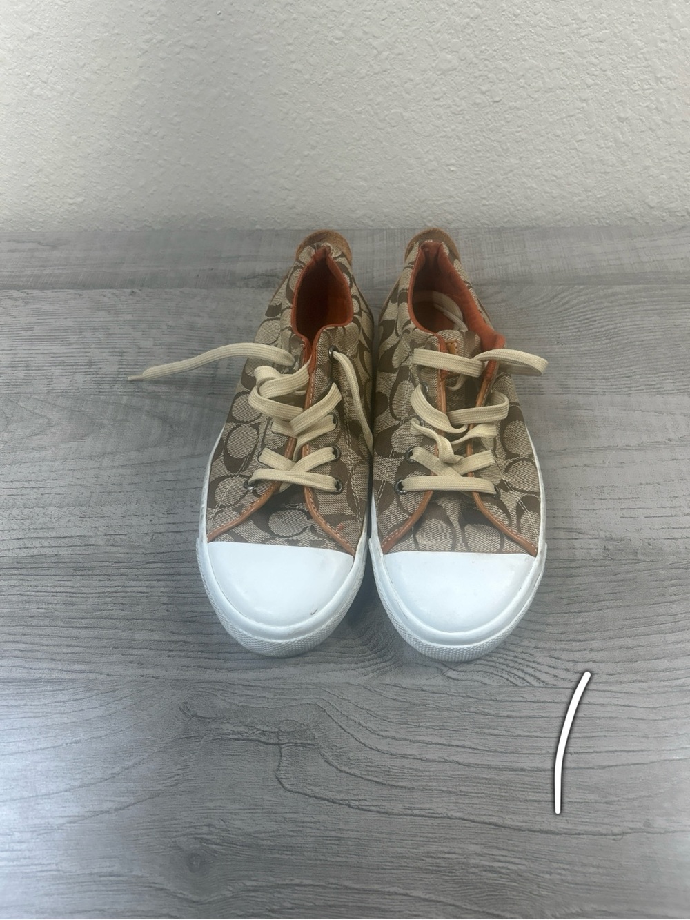 Coach Kids Tan Signature Canvas Sneakers with Cream Laces